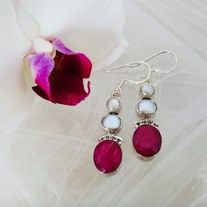 Vintage 925 Sterling Silver Royal Ruby Earrings